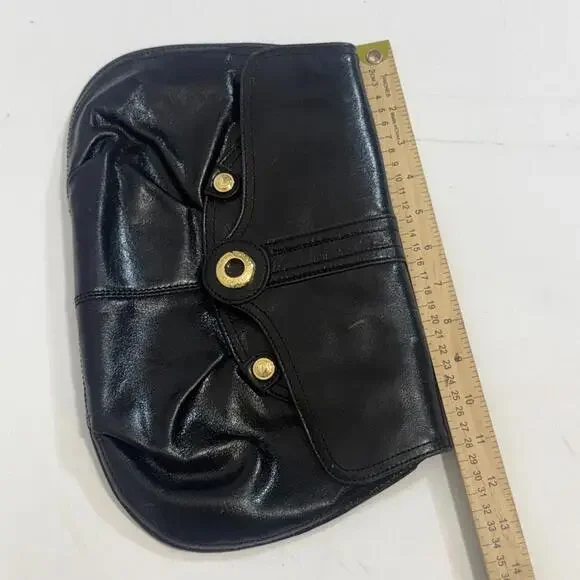 Perlina Black Patent Leather Black Kiss-lock Wallet Coin Purse Clutch EUC - Picture 14 of 15